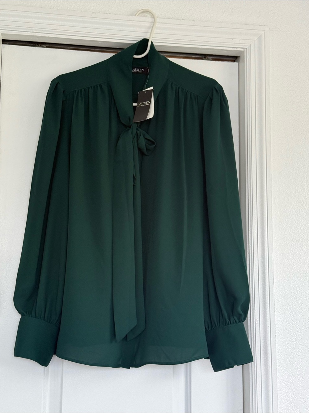 Lauren Ralph Lauren Forest Green Tie-Neck Blouse